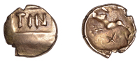 ATREBATES and REGNI, Tincomarus (25 BC - AD 10), gold Quarter-Stater, Star Boar type, tin in tablet, rev. boar...