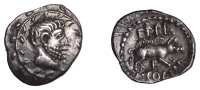 ATREBATES and REGNI, Eppillus (20 BC - AD 1), silver Unit, Grapevine type, bearded head right with flowing hair...
