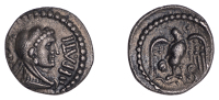 ATREBATES and REGNI, Epaticcus (AD 20 - 40), silver Unit, Eagle type, head of Hercules right, wearing lion-skin,...