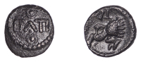 ATREBATES and REGNI, Epaticcus (AD 20 - 40), silver Minim, Boar’s Head type, epati in field with pellet-in-ring...