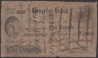 Beverley Bank, for Machell, Pease & Liddell, £5, 16 February 1832, serial number 369A, Pease signature, ink...