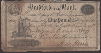 Bradford Old Bank, for Josh Peckover, Chas Harris & Heny Harris, £1, 2 December 1822, serial number N157, very good...