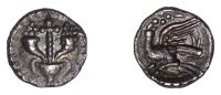 British Iron Age, ATREBATES and REGNI, Verica (AD 10-40), silver Minim, Cornucopiae Eagle type, pinecone wand...