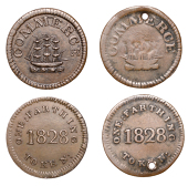 Uncertain locality [perhaps Scotland or Canada], Commerce, 1828 (2, both W 7670, one the plate piece) [2]. One...