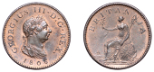 George III (1760-1820), Pre-1816 issues, Farthing, 1806, obv. 2, k on truncation (BMC 1397; S 3782). Extremely fine...