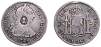 George III (1760-1820), Emergency issues, CHILE, Charles III, 2 Réales, 1781da, Santiago, obv. countermarked with...