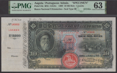 Banco Nacional Ultramarino, Angola, printers archival specimen 10 Mil Reis, 1 March 1909, serial number range 140001...
