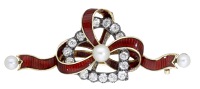 An early 20th century enamel brooch, designed as a heart set with old brilliant-cut diamonds enclosed within a red...