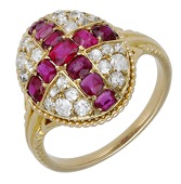 A 19th century gem-set St. George’s Cross ring, the domed oval-shaped bezel with beaded decoration and set...
