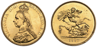 Victoria (1837-1901), Five Pounds, 1887 (Hill F30; S 3864). Has been lightly cleaned at some time, almost extremely...