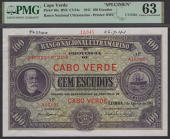 Banco Nacional Ultramarino, Cape Verde, printers archival specimen 100 Escudos, 1 August 1941, serial number range...