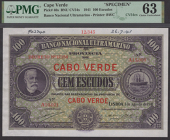Banco Nacional Ultramarino, Cape Verde, printers archival specimen 100 Escudos, 1 August 1941, serial number range...