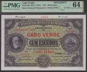 Banco Nacional Ultramarino, Cape Verde, printers archival specimen 100 Escudos, 1 August 1941, serial number range...