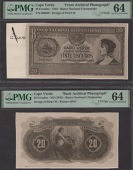 Banco Nacional Ultramarino, Cape Verde, Bradbury Wilkinson archival photographs showing obverse and reverse designs...