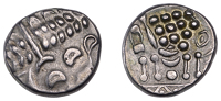 British Iron Age, DUROTRIGES, Uninscribed issues, silver Stater, Cranborne Chase type, devolved head of Apollo...