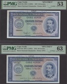 Banco Nacional Ultramarino, Cape Verde, printers archival specimen 50 Escudos (2), 4 April 1972, serial number...