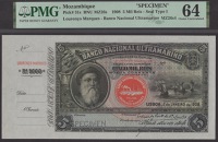 Banco Nacional Ultramarino, Mozambique, specimen 5 Mil Reis, 2 January 1908, no serial number, Alfredo Mendes da...