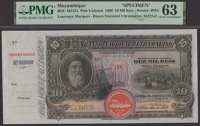Banco Nacional Ultramarino, Mozambique, specimen 10 Mil Reis, 2 January 1908, no serial number, Alfredo Mendes da...
