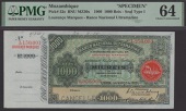 Banco Nacional Ultramarino, Mozambique, printers archival specimen 1000 Reis, 1 March 1909, serial number range...