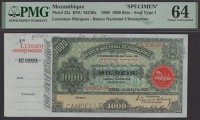 Banco Nacional Ultramarino, Mozambique, printers archival specimen 1000 Reis, 1 March 1909, serial number range...