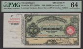 Banco Nacional Ultramarino, Mozambique, printers archival specimen 1000 Reis, 1 March 1909, serial number range...