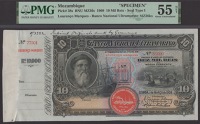 Banco Nacional Ultramarino, Mozambique, printers archival specimen 10 Mil Reis, 1 March 1909, serial number range...