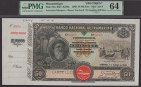 Banco Nacional Ultramarino, Mozambique, printers archival specimen 50 Mil Reis, 1 March 1909, serial number range...