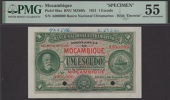 Banco Nacional Ultramarino, Mozambique, specimen 1 Escudo, 1 January 1921, serial number A000000, Decreto number at...