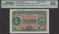 Banco Nacional Ultramarino, Mozambique, specimen 1 Escudo, 1 January 1921, serial number A000000, Decreto number at...