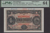 Banco Nacional Ultramarino, Mozambique, printers archival specimen 5 Escudos, 1 January 1921, serial number range...
