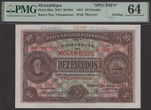 Banco Nacional Ultramarino, Mozambique, printers archival specimen 10 Escudos, 1 January 1921, serial number range...