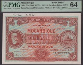 Banco Nacional Ultramarino, Mozambique, printers archival specimen 50 Escudos, 1 January 1921, serial number range...