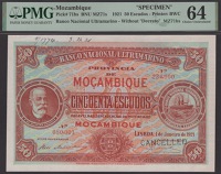 Banco Nacional Ultramarino, Mozambique, printers archival specimen 50 Escudos, 1 January 1921, serial number range...