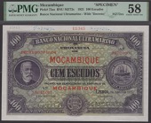 Banco Nacional Ultramarino, Mozambique, printers archival specimen 100 Escudos, 1 January 1921, serial number range...