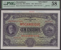 Banco Nacional Ultramarino, Mozambique, printers archival specimen 100 Escudos, 1 January 1921, serial number range...