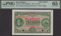 Banco Nacional Ultramarino, Mozambique, specimen 1 Escudo, 1 September 1941, no serial number, Antonio Augusto...