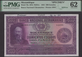 Banco Nacional Ultramarino, Mozambique, printers archival specimen 500 Escudos, 27 March 1941, serial number range...