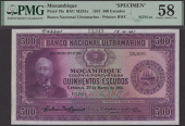 Banco Nacional Ultramarino, Mozambique, printers archival specimen 500 Escudos, 27 March 1941, serial number range...