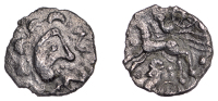 British Iron Age, DOBUNNI, Uninscribed issues, silver Unit, Cotswold Cock type [Head Type A], moon head right,...