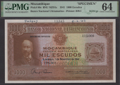 Banco Nacional Ultramarino, Mozambique, printers archival specimen 1000 Escudos, 1 November 1941, serial number...