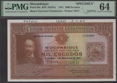 Banco Nacional Ultramarino, Mozambique, printers archival specimen 1000 Escudos, 1 November 1941, serial number...