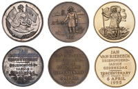 South Africa, Jan van Riebeeck Tercentenary, 1952, a trio of medals in gold, silver, and bronze by the South African...
