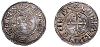 Æthelstan (924-939), Penny, Helmeted Bust type [NE II], Aginhard, æðelstan rex, draped bust right, wearing...