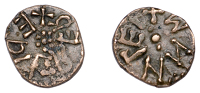 Kings of Northumbria, Æthelred II (Second reign), Styca, Monne, +edilrred r retrograde around rosette, rev. mnnγe...