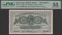 The Government of Saint Lucia, specimen 10 Shillings, Castries, 1 October 1920, serial number A/1 00000, Wilfred...