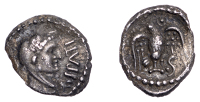British Iron Age, ATREBATES and REGNI, Epaticcus (AD 20 - 40), silver Unit, Eagle type, head of Hercules right,...