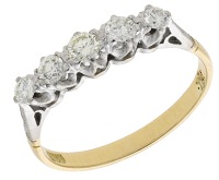 A diamond five stone ring, set with a graduated row of brilliant-cut diamonds, stamped ‘18CT’, total diamond...