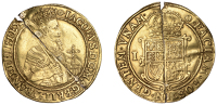 James I (1603-1625), Second coinage, Unite, mm. rose [1605-6], 9.73g/2h (SCBI Schneider –; N 2083; S 2618). Broken...