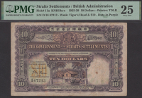 Government of the Straits Settlements, $10, 1 September 1927, serial number D/18 67213, McLean signature, in PMG...