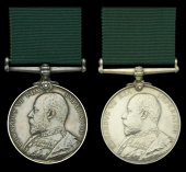 Volunteer Force Long Service Medal, E.VII.R. (2) (4385 Pte. W. G. Prangley. 2/V.B. Middx: Regt.; 936 Pte. A....